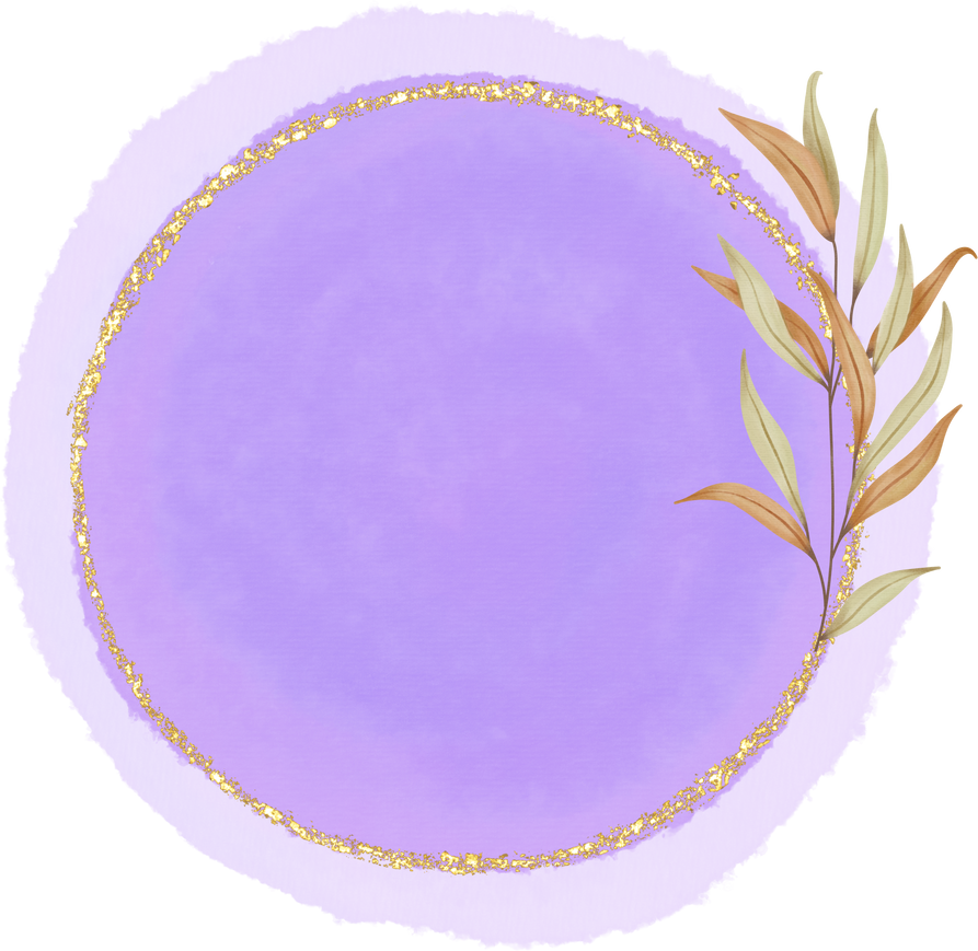 watercolor purple round gold circle frame leaf